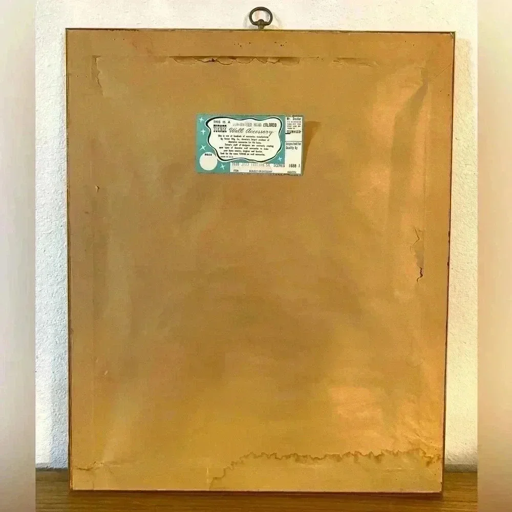 Vintage MCM Turner Hand Colored Italian Scene Glass in Frame Artwork